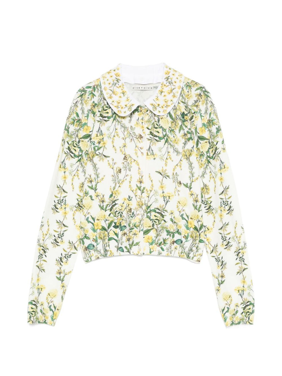 Alice Olivia Carson Printed Cardigan Lightweight Floral Collar Topwear for Women Luxe Spring Layer