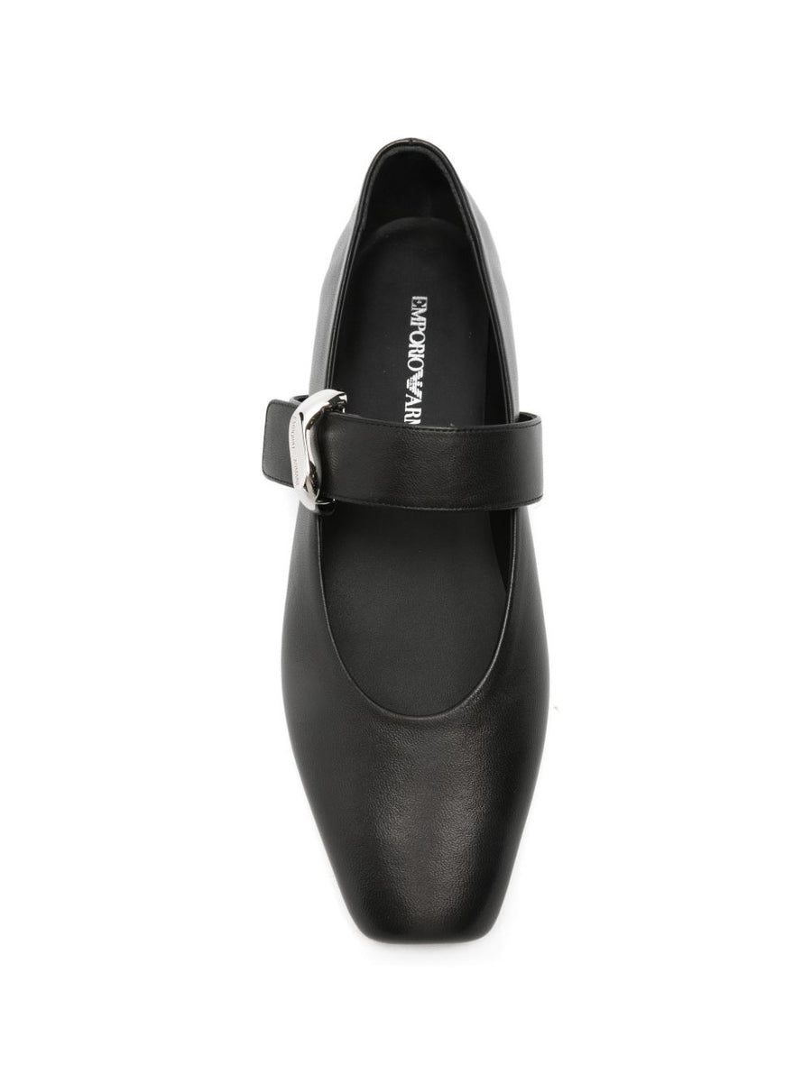 Emporio Armani Exclusive Leather Ballet Flats For Women Timeless Luxury Square Toe Secure Touch Strap Buckle