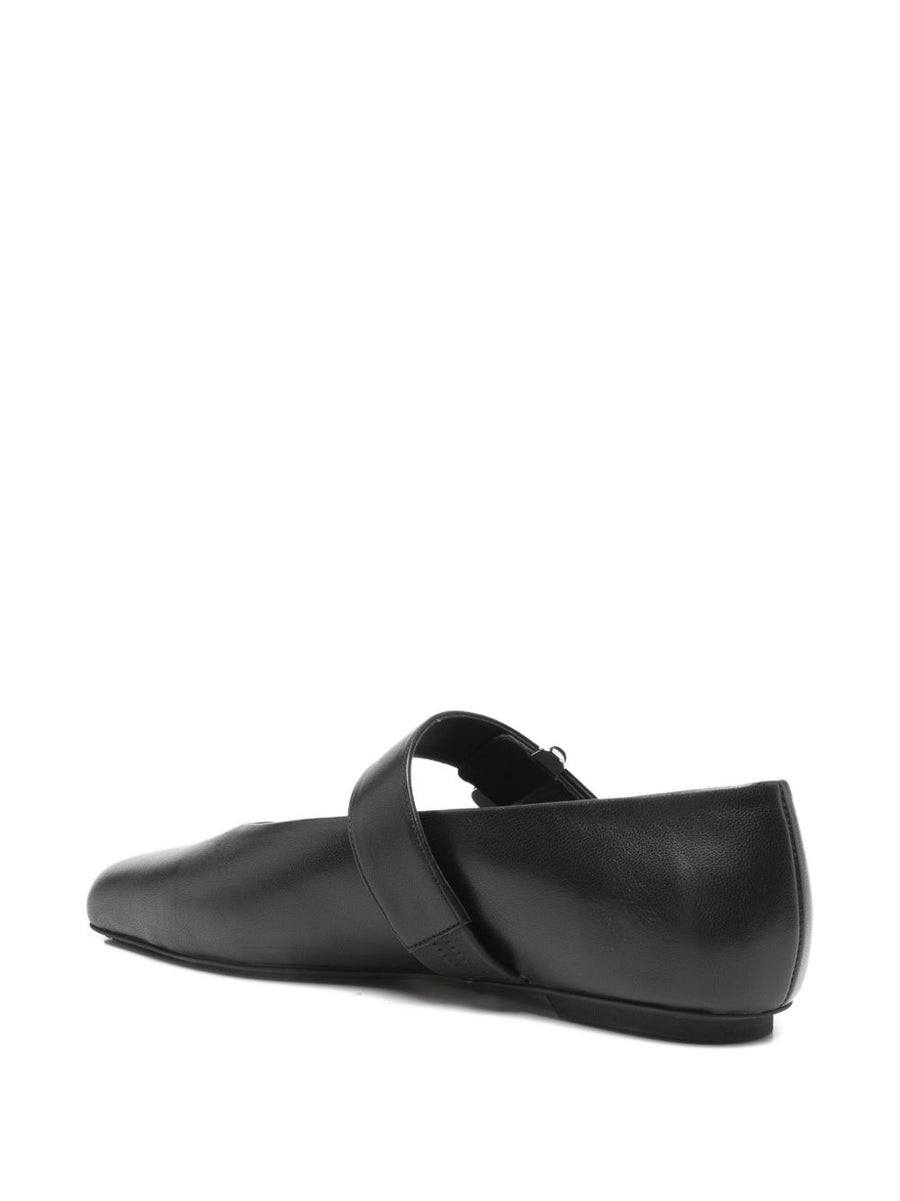Emporio Armani Exclusive Leather Ballet Flats For Women Timeless Luxury Square Toe Secure Touch Strap Buckle