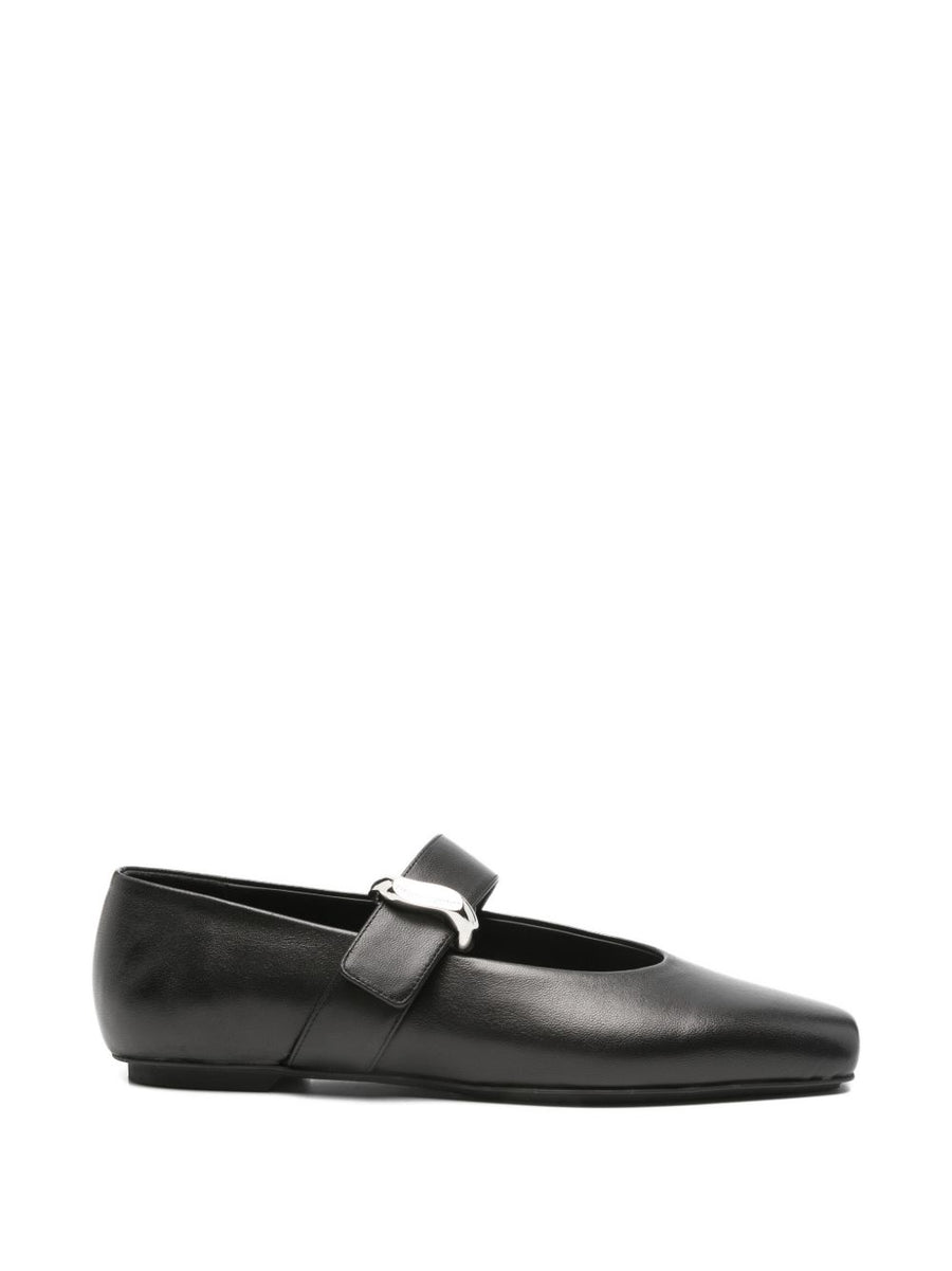 Emporio Armani Exclusive Leather Ballet Flats For Women Timeless Luxury Square Toe Secure Touch Strap Buckle