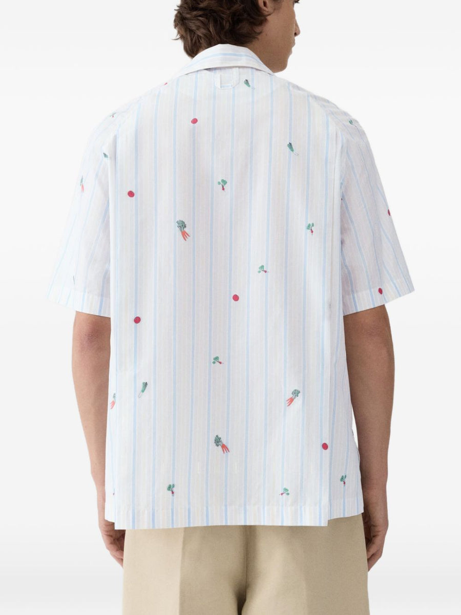 Jacquemus La Chemise Romarin Shirt White Striped Cotton For Men Short Sleeves Chest Pocket Luxury Resort Wear