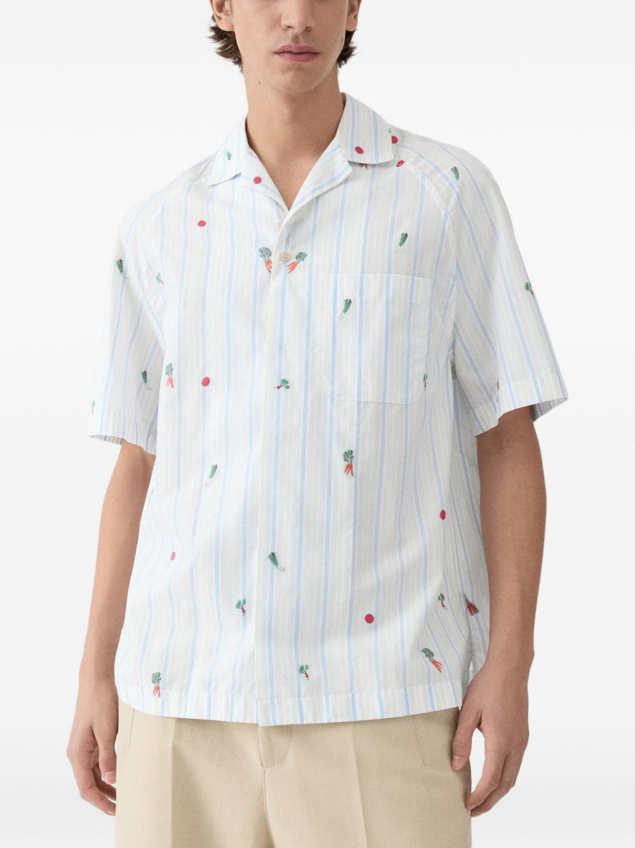 Jacquemus La Chemise Romarin Shirt White Striped Cotton For Men Short Sleeves Chest Pocket Luxury Resort Wear