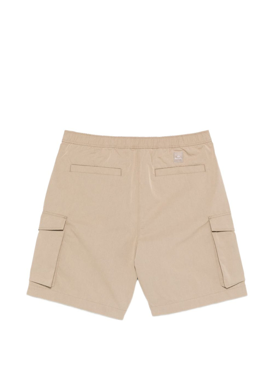 Paul Smith Men's Beige Cotton Cargo Shorts With Belt And Premium Comfort And Multiple Pockets