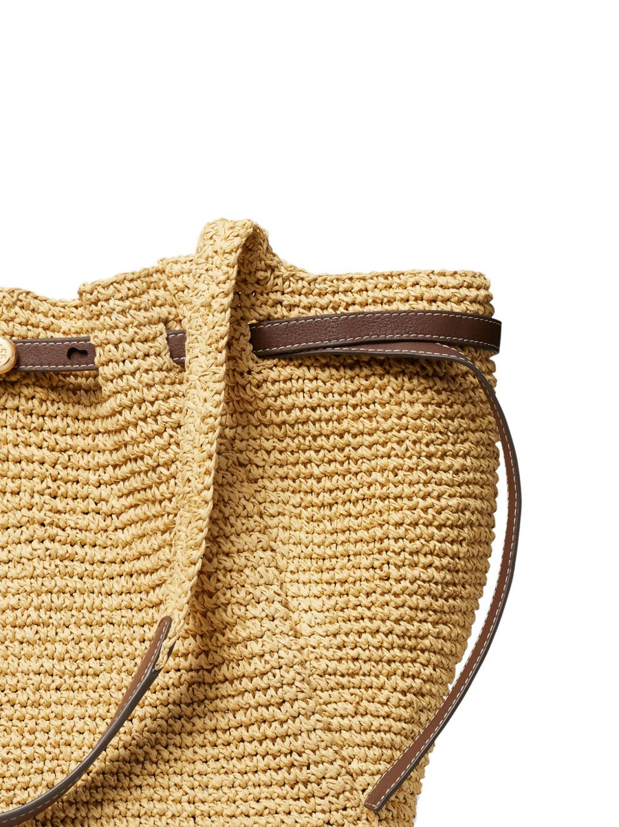 Tory Burch Romy Straw Tote Bag With Leather Trim For Women Versatile Everyday Resort Ready For Summer Travel
