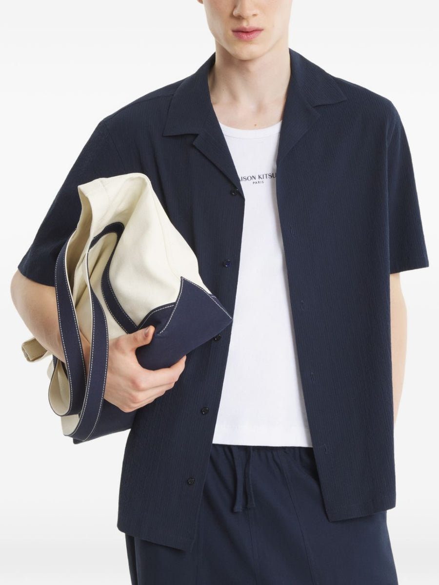 Maison Kitsuné Navy Cotton Shirt For Men With Elastane Stretch For All Day Comfort Everyday Style