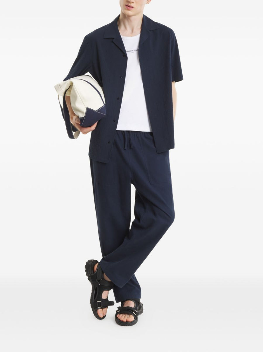 Maison Kitsuné Navy Cotton Shirt For Men With Elastane Stretch For All Day Comfort Everyday Style
