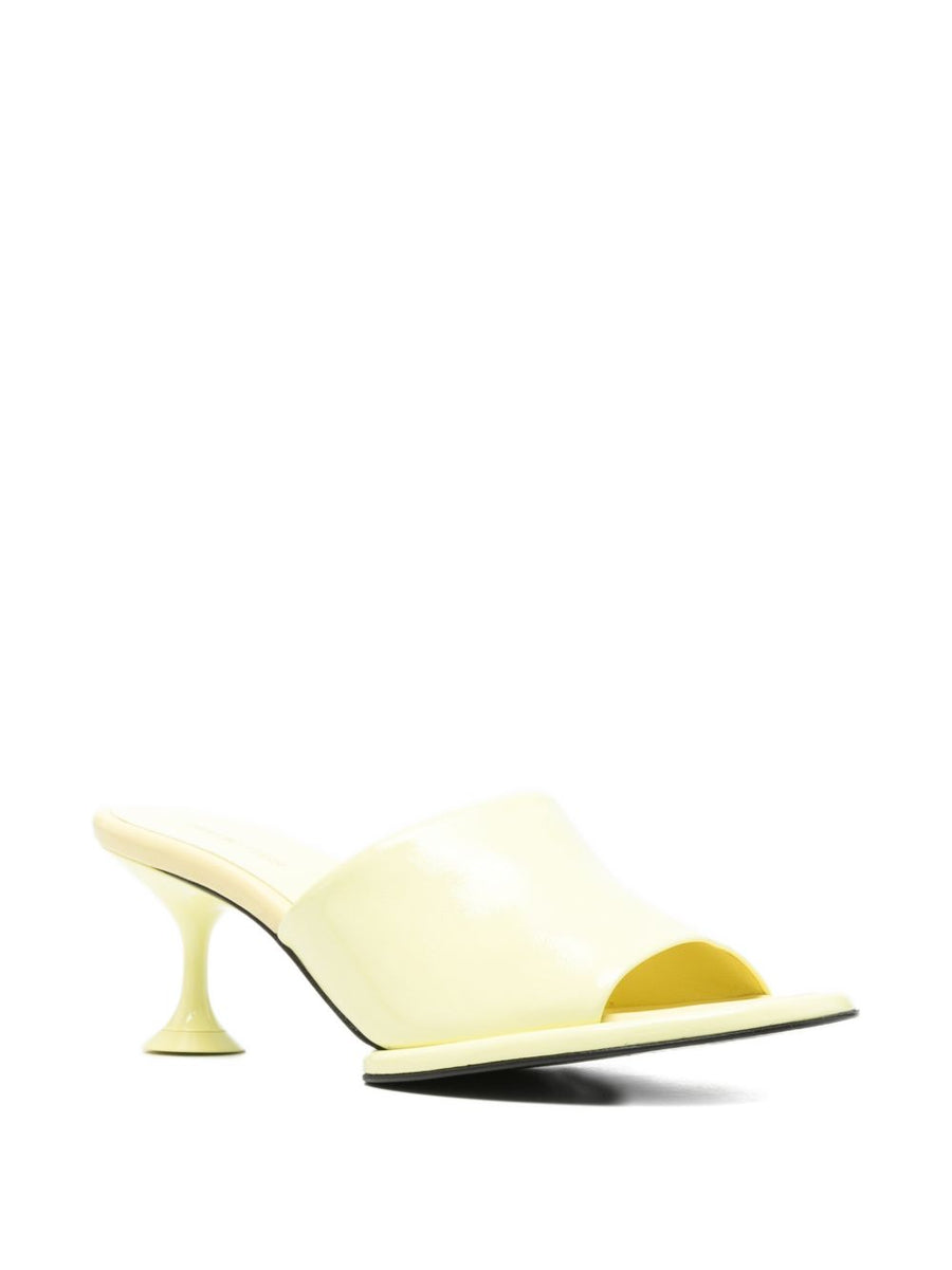 Sergio Rossi Leather Mules For Women Yellow Calf Leather Open Toe Slip On Hourglass Heel Luxurious Sandals