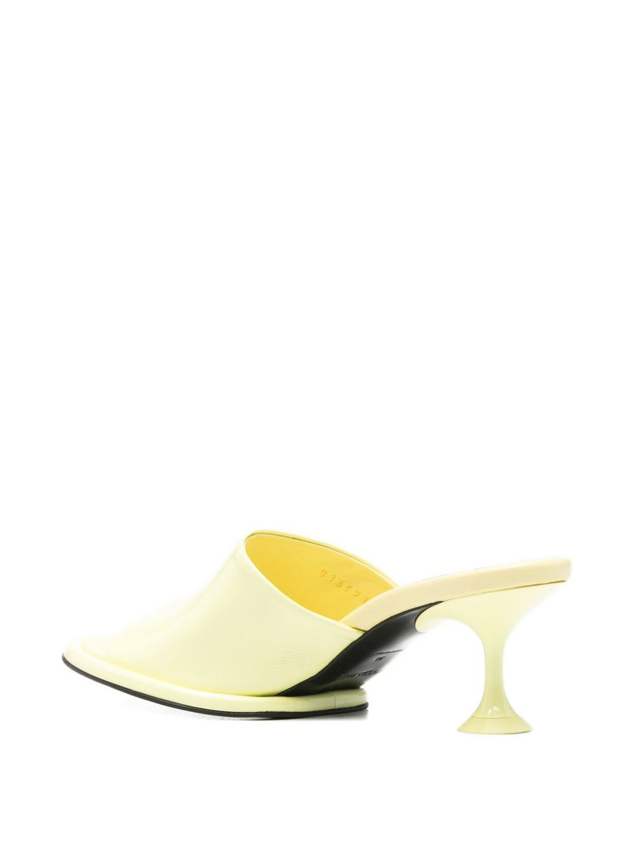 Sergio Rossi Leather Mules For Women Yellow Calf Leather Open Toe Slip On Hourglass Heel Luxurious Sandals