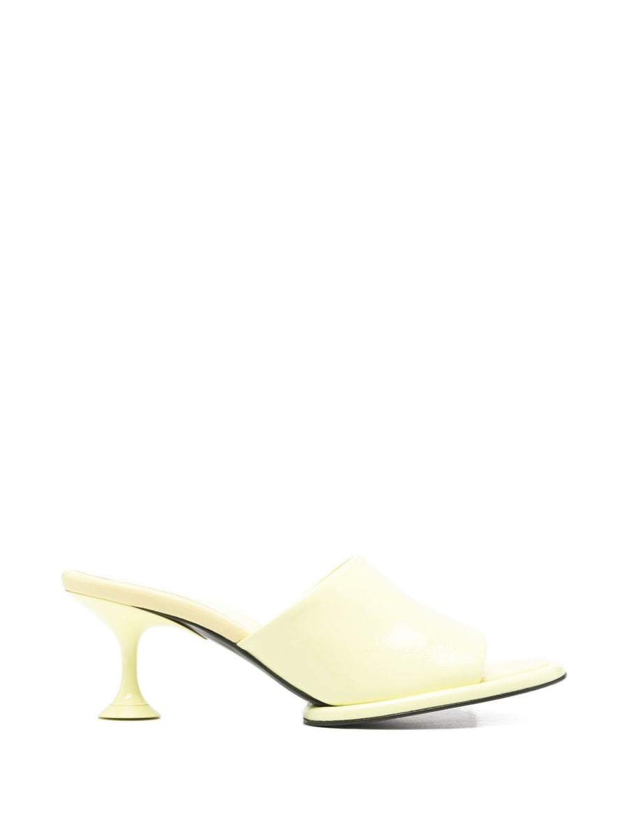 Sergio Rossi Leather Mules For Women Yellow Calf Leather Open Toe Slip On Hourglass Heel Luxurious Sandals