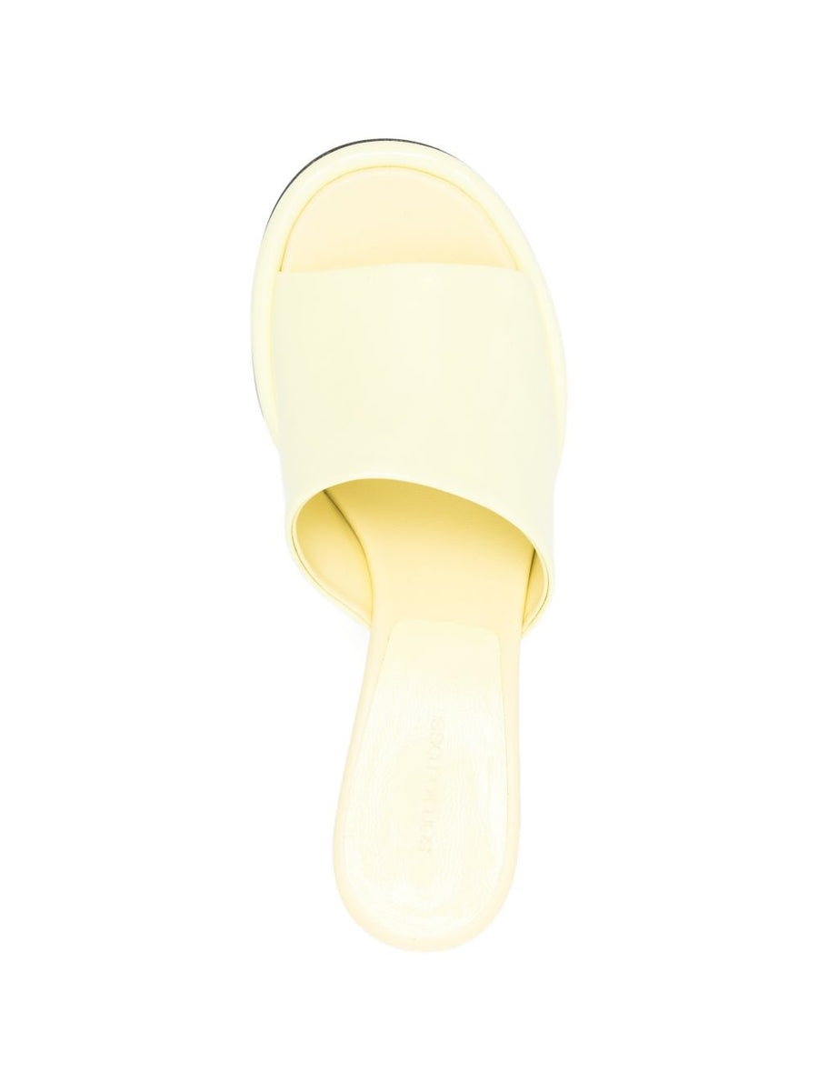 Sergio Rossi Leather Mules For Women Yellow Calf Leather Open Toe Slip On Hourglass Heel Luxurious Sandals
