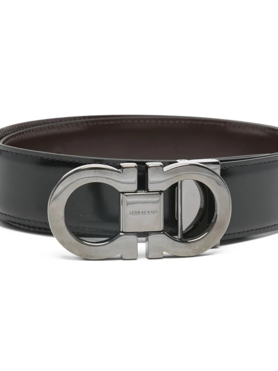 Ferragamo Reversible Gancini Belt For Men Premium Italian Leather Two Tone Black Brown Adjustable Buckle