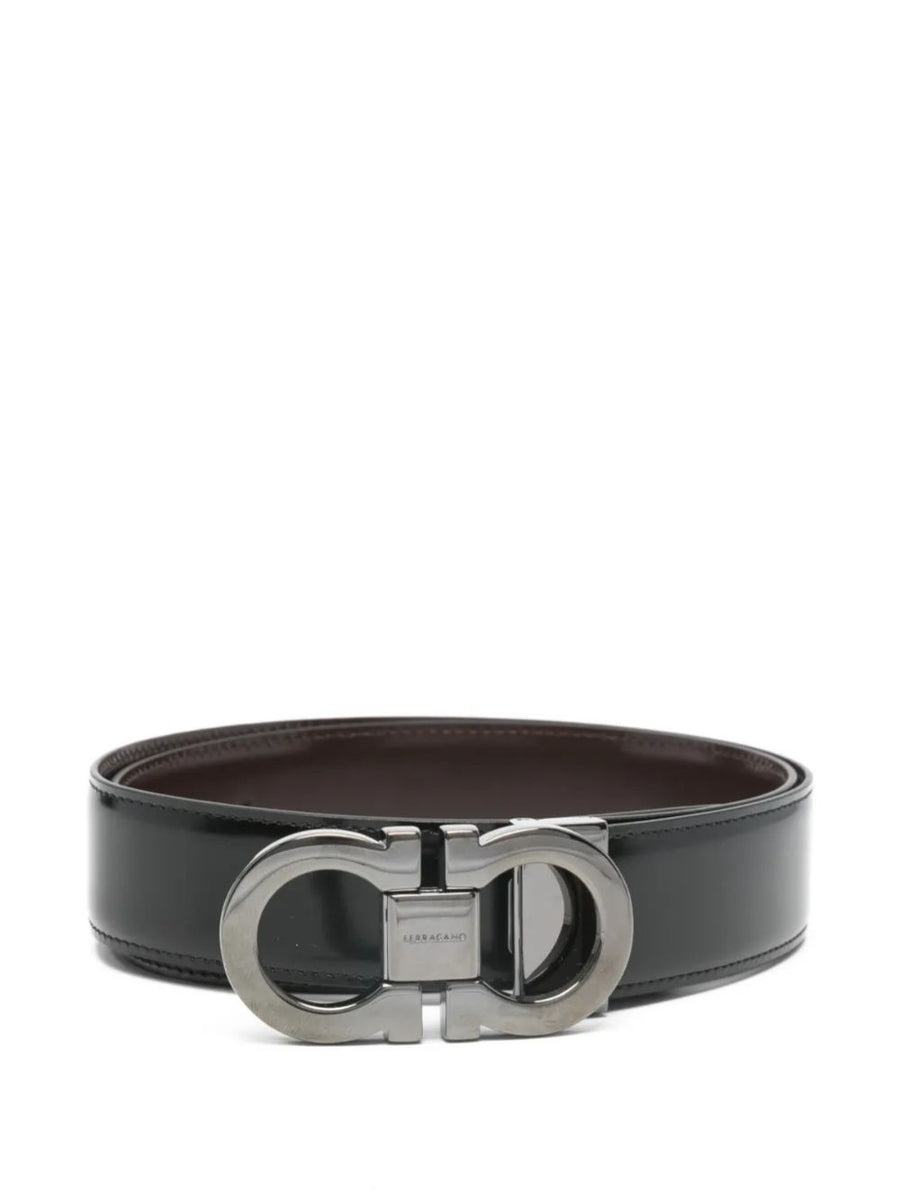 Ferragamo Reversible Gancini Belt For Men Premium Italian Leather Two Tone Black Brown Adjustable Buckle