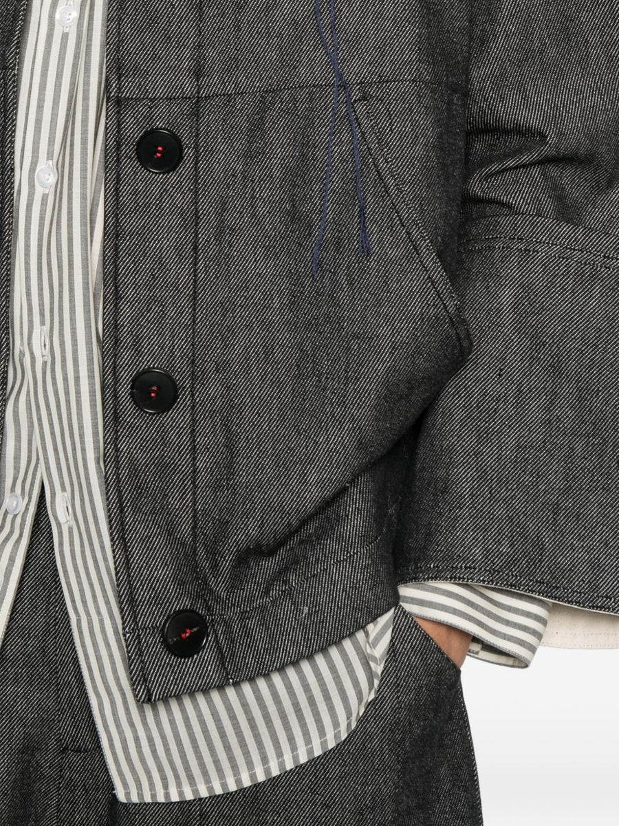 SOH Navy Denim Jacket With Floral Front Button Details Classic Collar