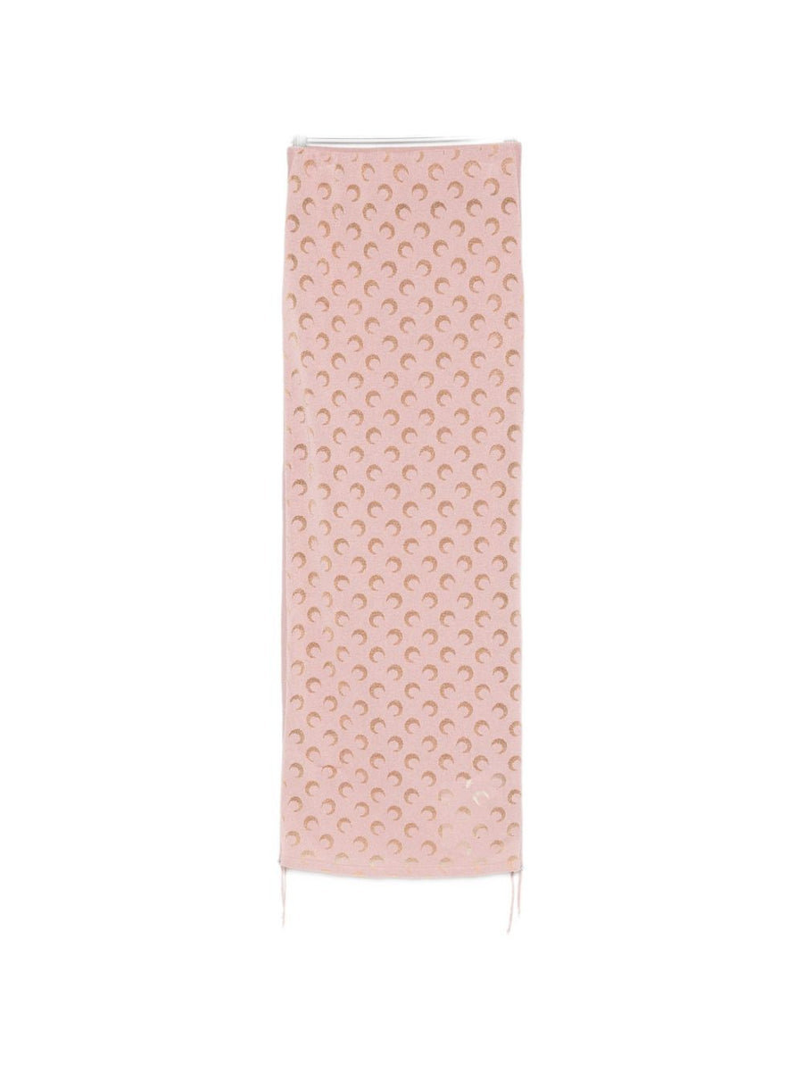 Marine Serre Moon Devore Skirt For Women Elastic Waistband Lux Pink Knit With Moon Print Slim Silhouette