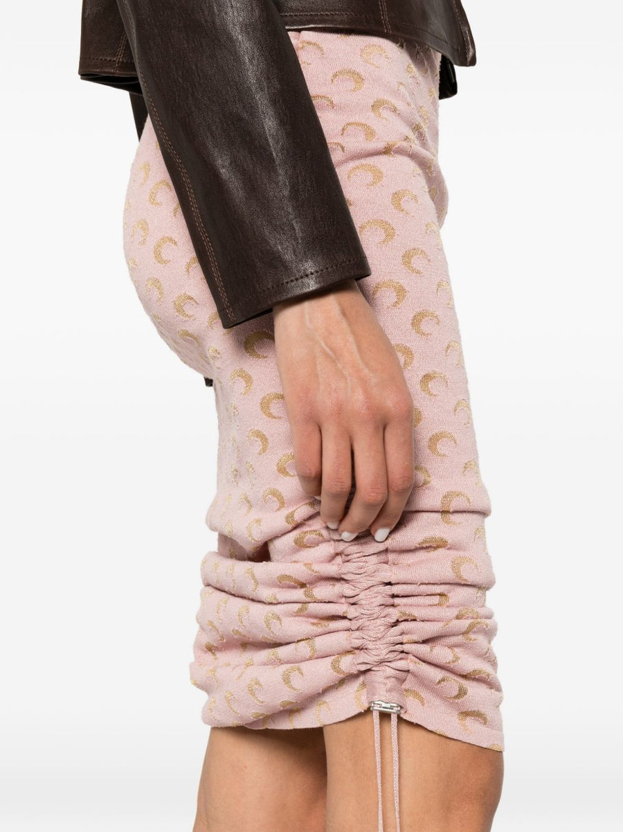 Marine Serre Moon Devore Skirt For Women Elastic Waistband Lux Pink Knit With Moon Print Slim Silhouette