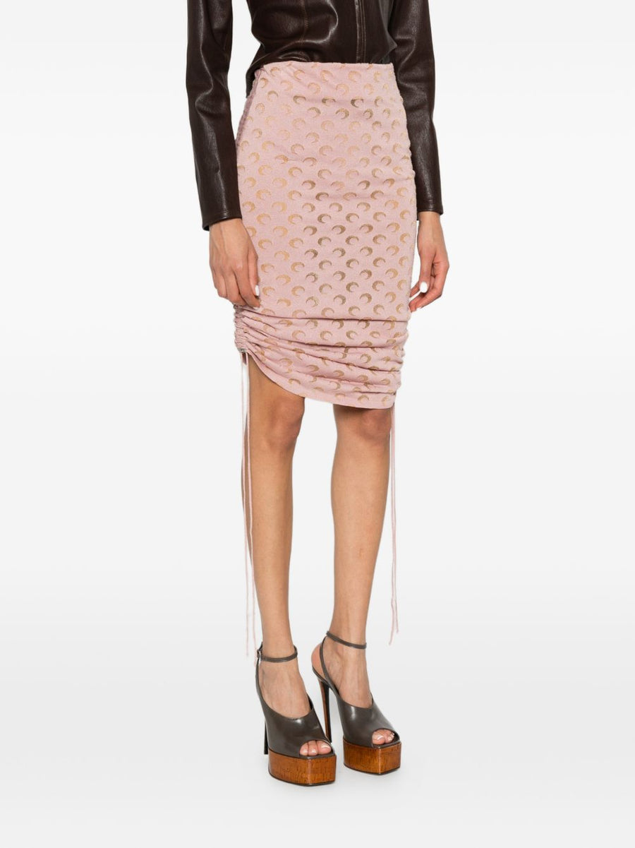 Marine Serre Moon Devore Skirt For Women Elastic Waistband Lux Pink Knit With Moon Print Slim Silhouette