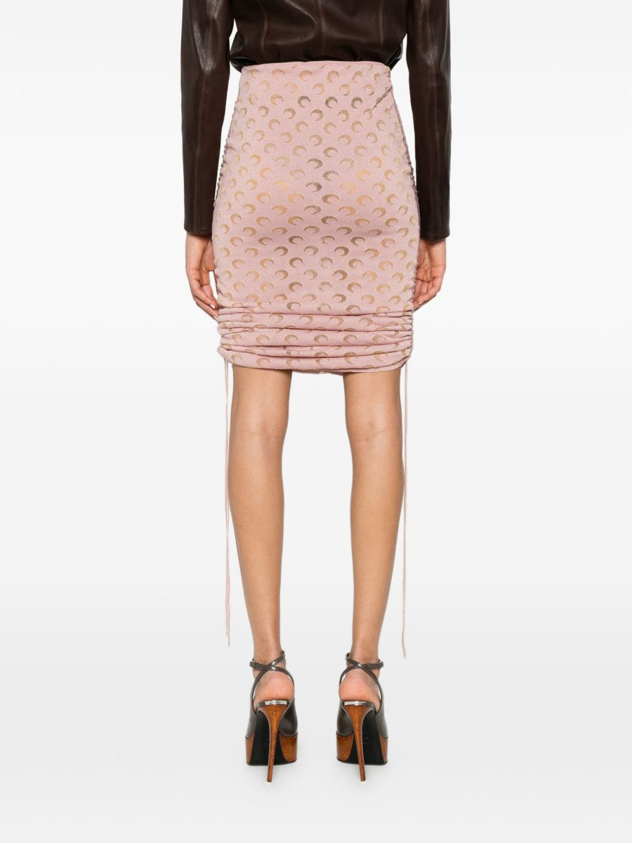 Marine Serre Moon Devore Skirt For Women Elastic Waistband Lux Pink Knit With Moon Print Slim Silhouette