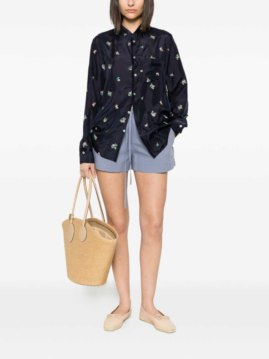 Forte Forte Embroidered Silk Shirt Navy For Women With Floral Embroidery Detail Elevated Versatile Luxury
