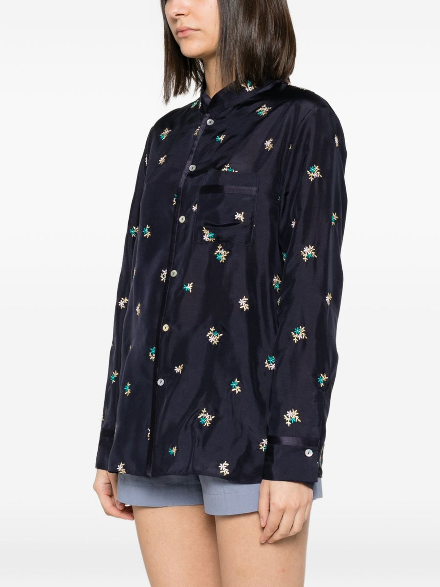 Forte Forte Embroidered Silk Shirt Navy For Women With Floral Embroidery Detail Elevated Versatile Luxury