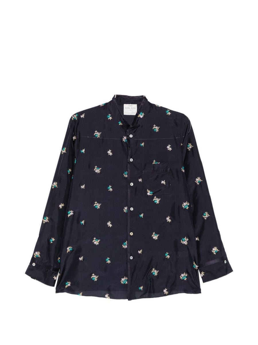 Forte Forte Embroidered Silk Shirt Navy For Women With Floral Embroidery Detail Elevated Versatile Luxury