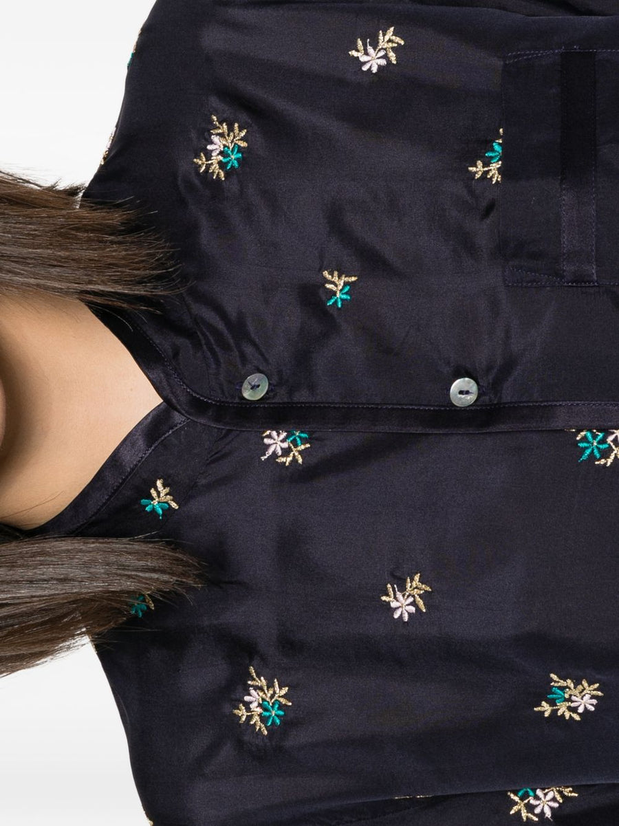 Forte Forte Embroidered Silk Shirt Navy For Women With Floral Embroidery Detail Elevated Versatile Luxury