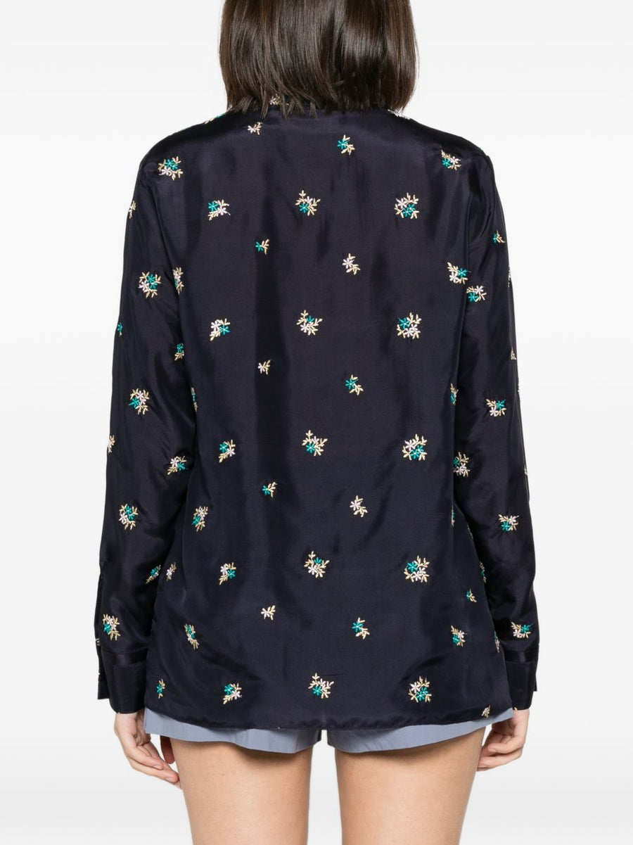 Forte Forte Embroidered Silk Shirt Navy For Women With Floral Embroidery Detail Elevated Versatile Luxury