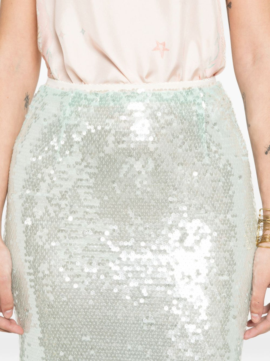 Forte Forte Light Blue Sequined Midi Skirt With Elastic Waistband