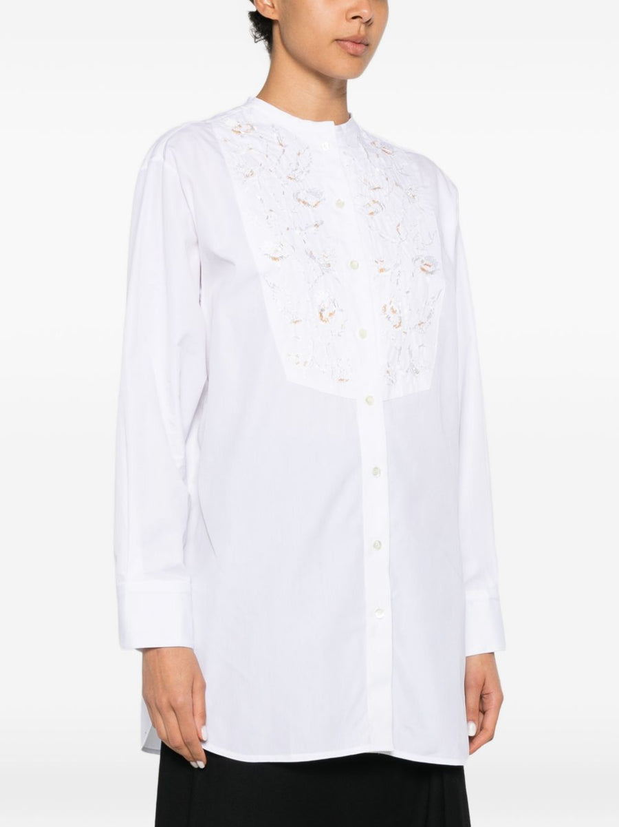 Embroidered Cotton Shirt For Women By Hippy Realisti White Band Collar 100 Percent Cotton Versatile Everyday Top