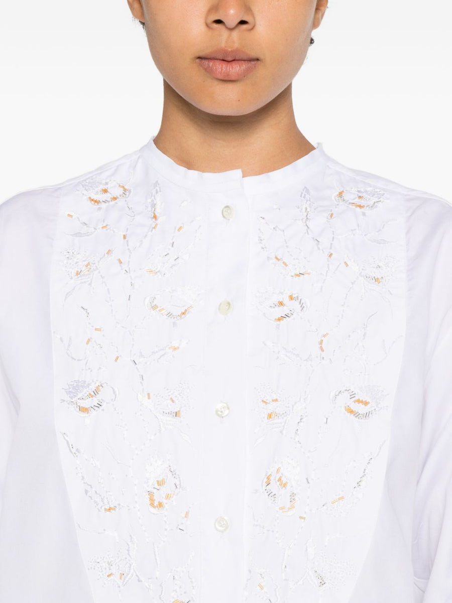 Embroidered Cotton Shirt For Women By Hippy Realisti White Band Collar 100 Percent Cotton Versatile Everyday Top