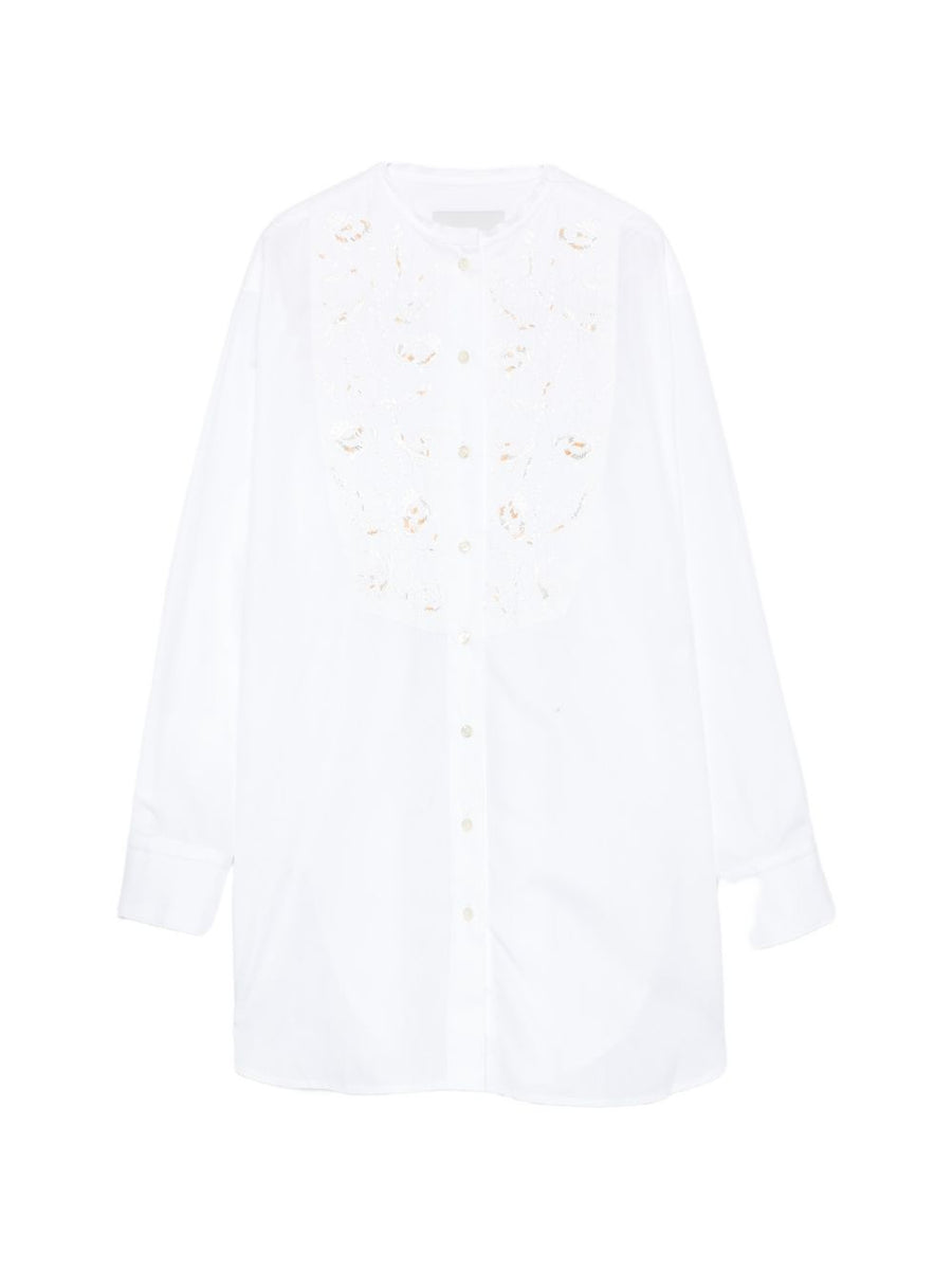 Embroidered Cotton Shirt For Women By Hippy Realisti White Band Collar 100 Percent Cotton Versatile Everyday Top