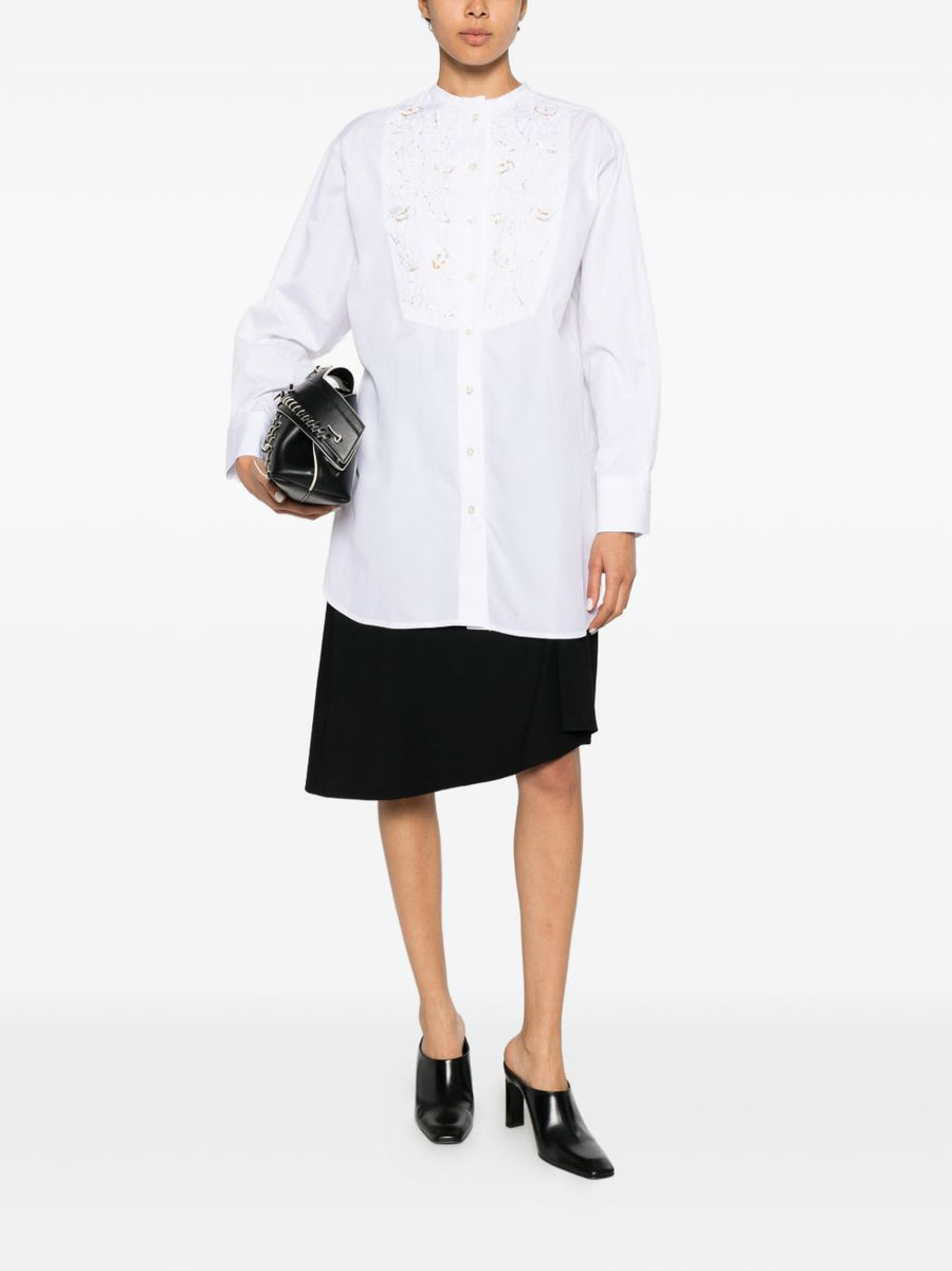 Embroidered Cotton Shirt For Women By Hippy Realisti White Band Collar 100 Percent Cotton Versatile Everyday Top