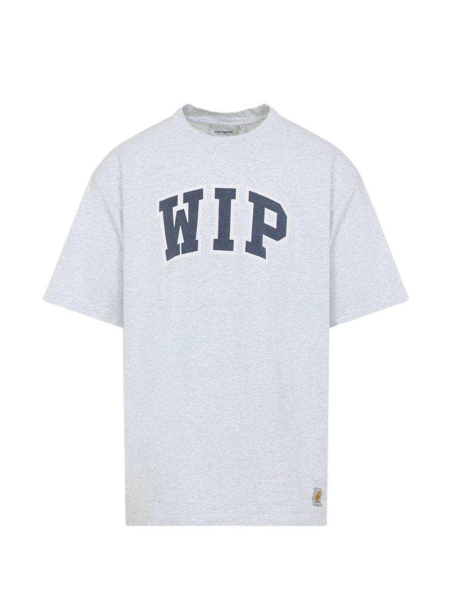 Carhartt WIP Logo Cotton T Shirt Grey For Men Casual Streetwear Essential With Durable Comfort