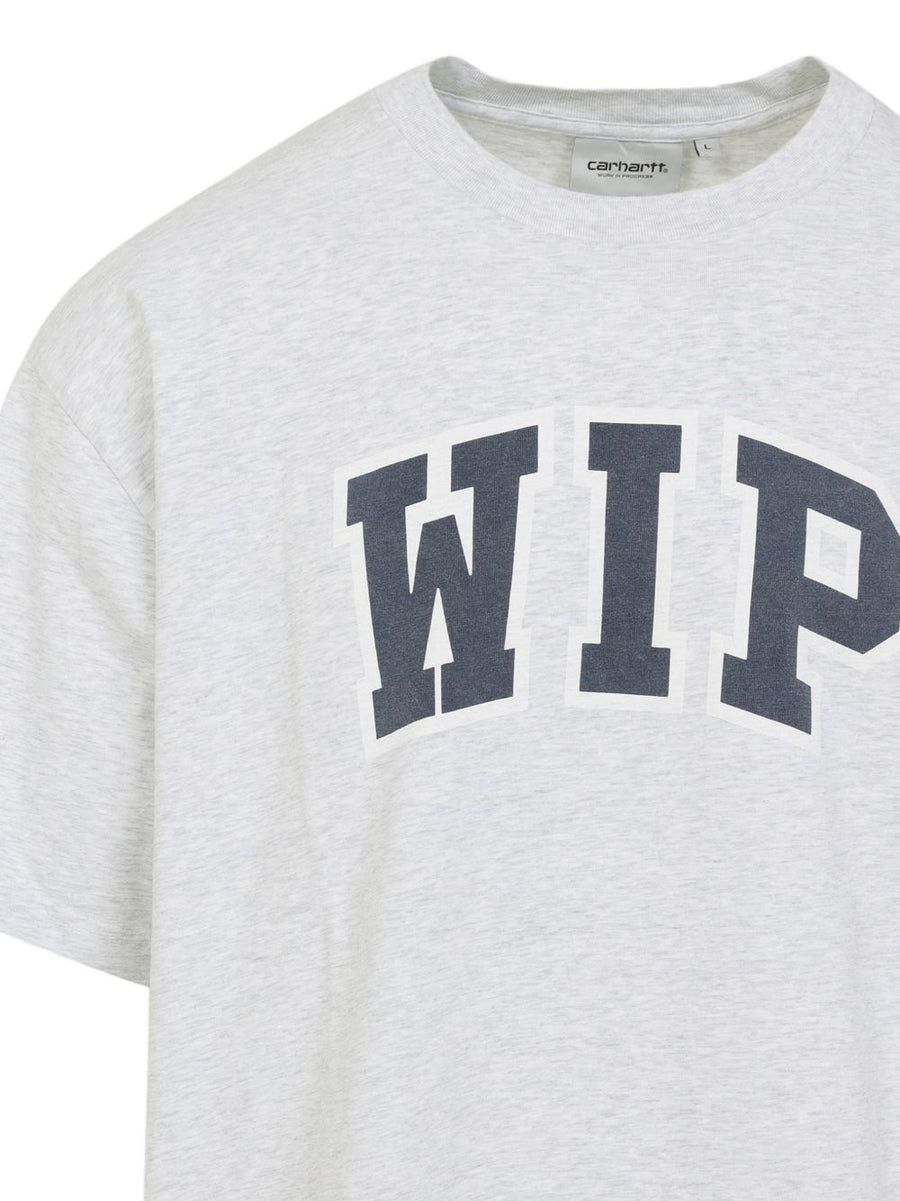 Carhartt WIP Logo Cotton T Shirt Grey For Men Casual Streetwear Essential With Durable Comfort