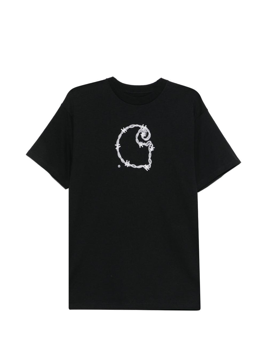 Carhartt WIP Main Logo Cotton T Shirt for Men Black Graphic Logo Tee with Versatile Round Neck and Short Sleeves