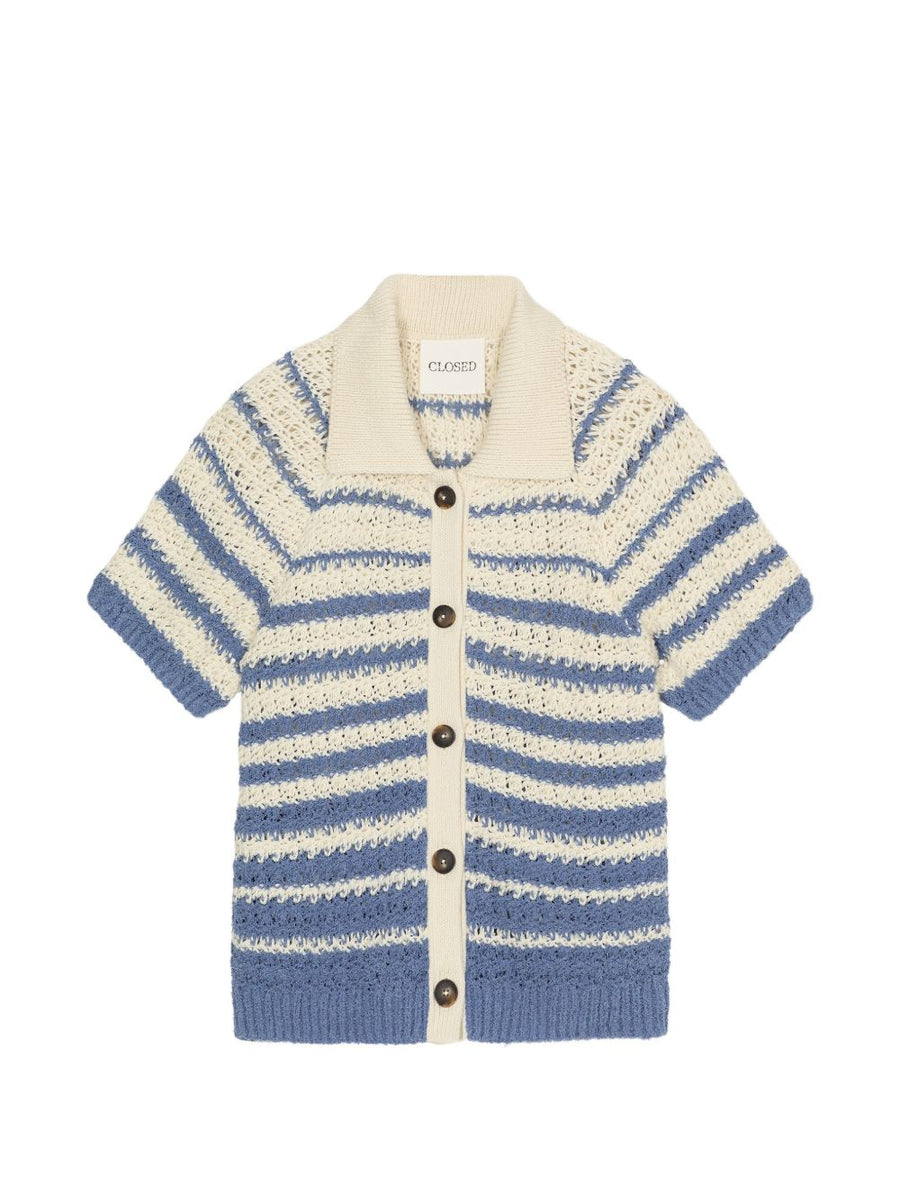 Closed Striped Cotton Cardigan For Women Navy And Light Blue Stripes With Button Front Organic Cotton