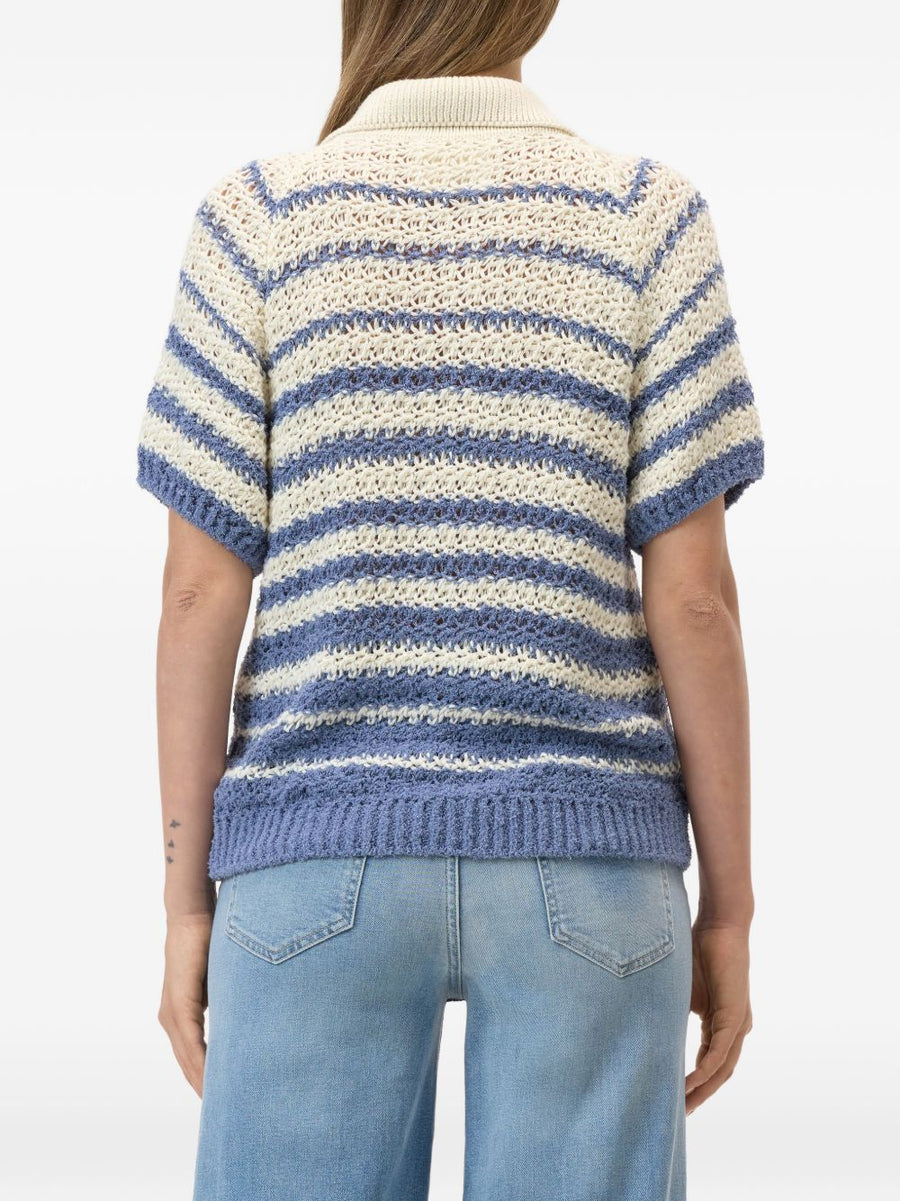 Closed Striped Cotton Cardigan For Women Navy And Light Blue Stripes With Button Front Organic Cotton