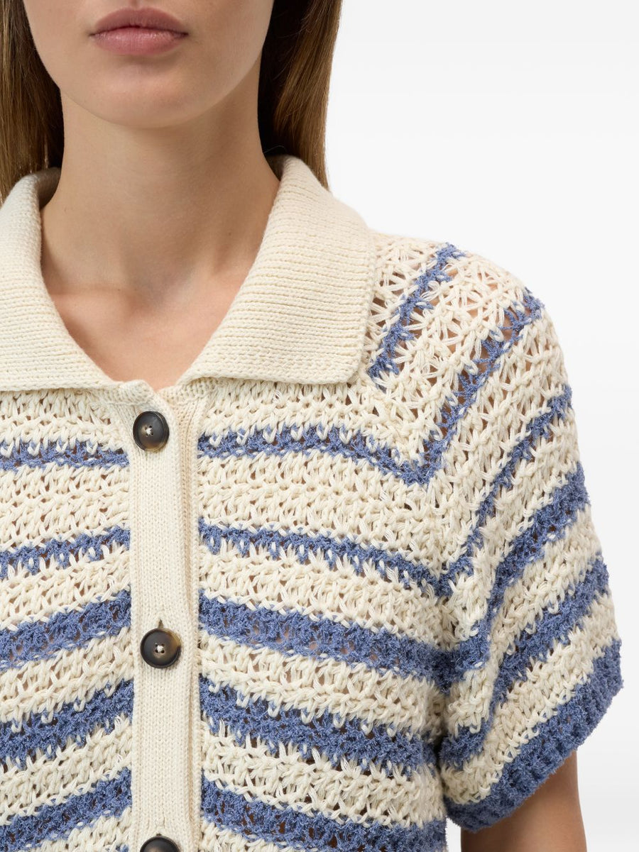 Closed Striped Cotton Cardigan For Women Navy And Light Blue Stripes With Button Front Organic Cotton