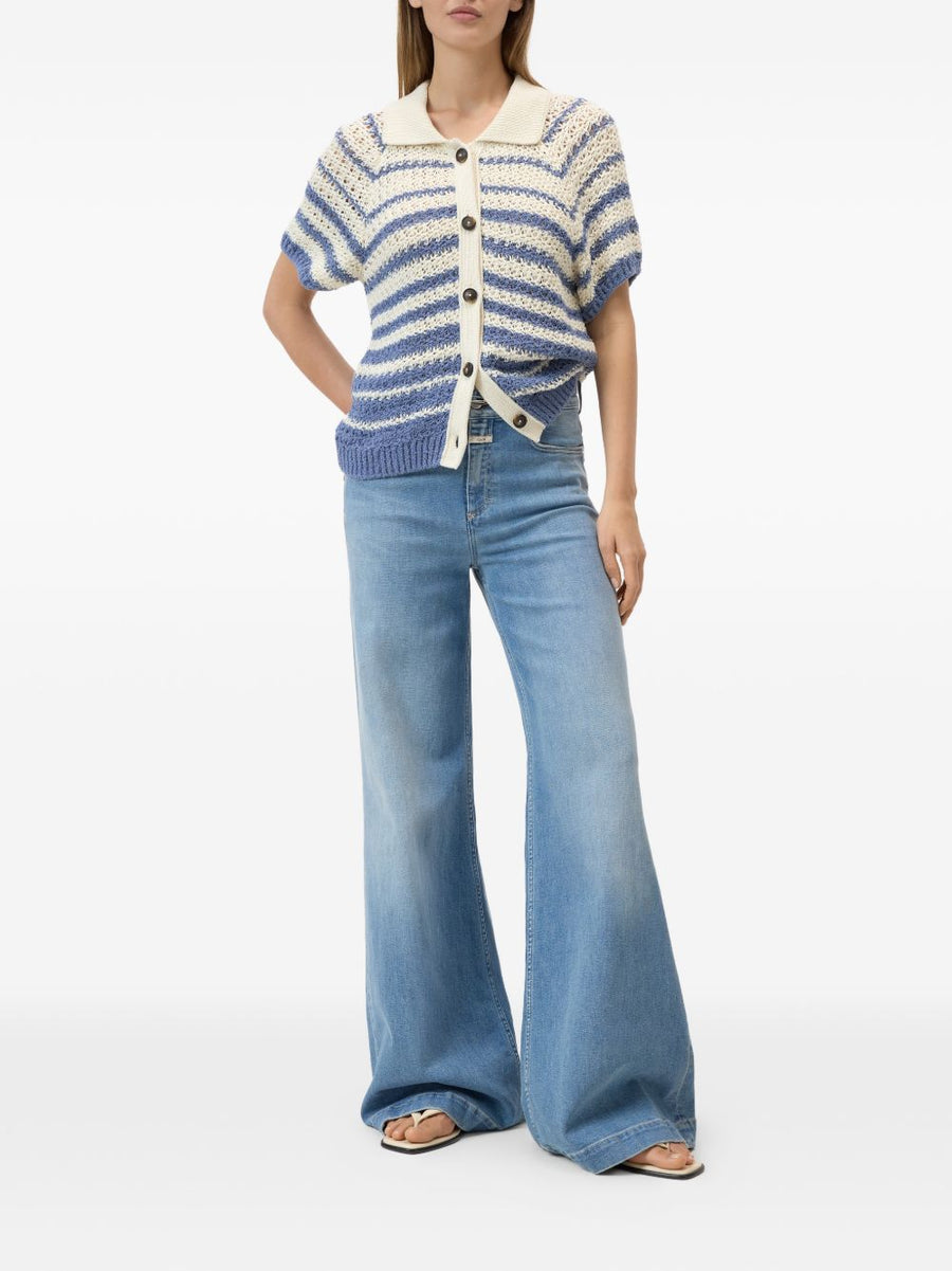 Closed Striped Cotton Cardigan For Women Navy And Light Blue Stripes With Button Front Organic Cotton
