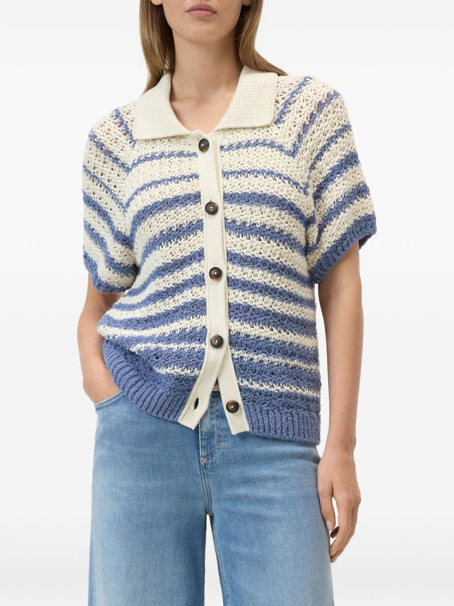Closed Striped Cotton Cardigan For Women Navy And Light Blue Stripes With Button Front Organic Cotton