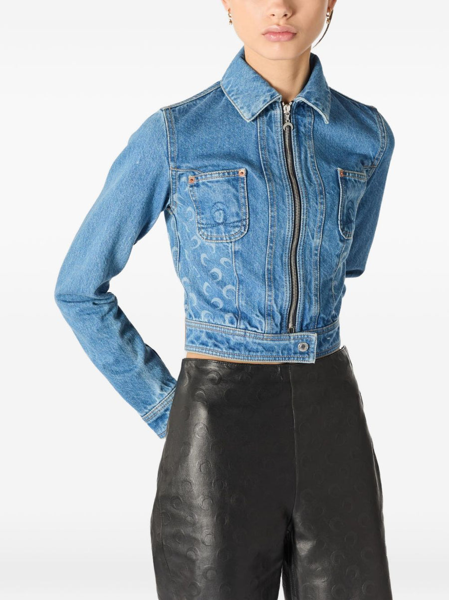 Marine Serre Denim Jacket For Women Versatile Light Blue Cotton Outerwear SS26 Luxe Casual Chic
