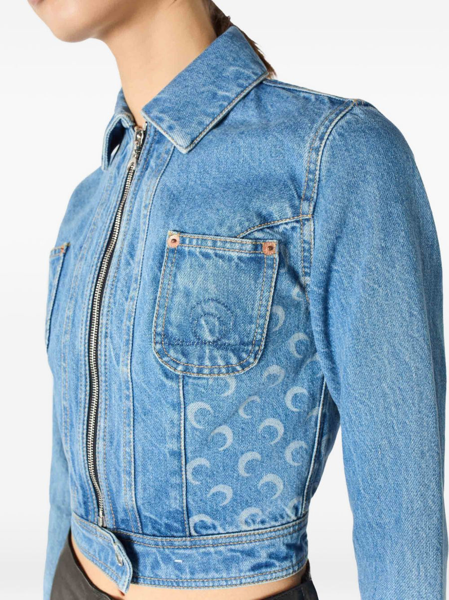 Marine Serre Denim Jacket For Women Versatile Light Blue Cotton Outerwear SS26 Luxe Casual Chic