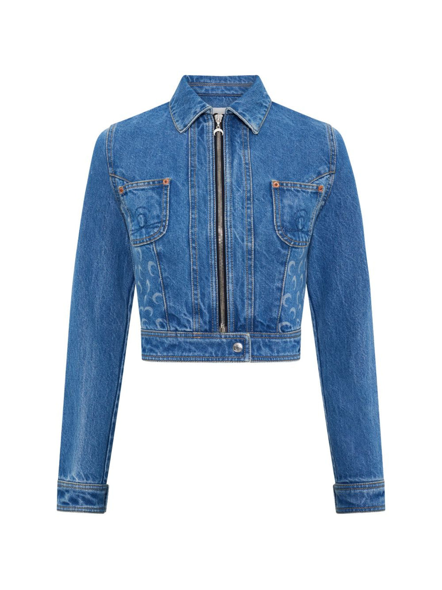Marine Serre Denim Jacket For Women Versatile Light Blue Cotton Outerwear SS26 Luxe Casual Chic