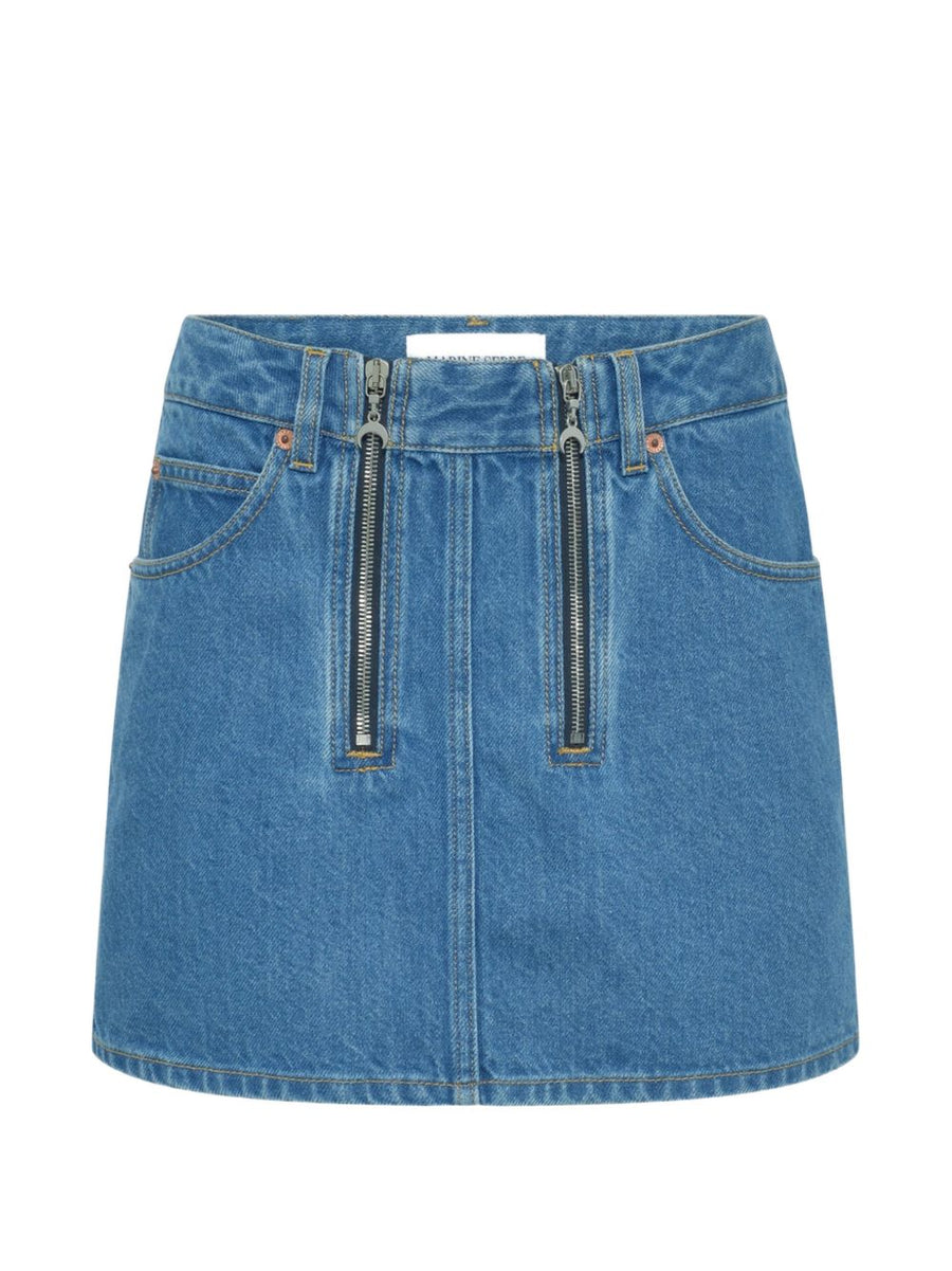 Marine Serre Denim Mini Skirt Luxury Light Blue Wash With Zip Fastening And Five Pockets For Women