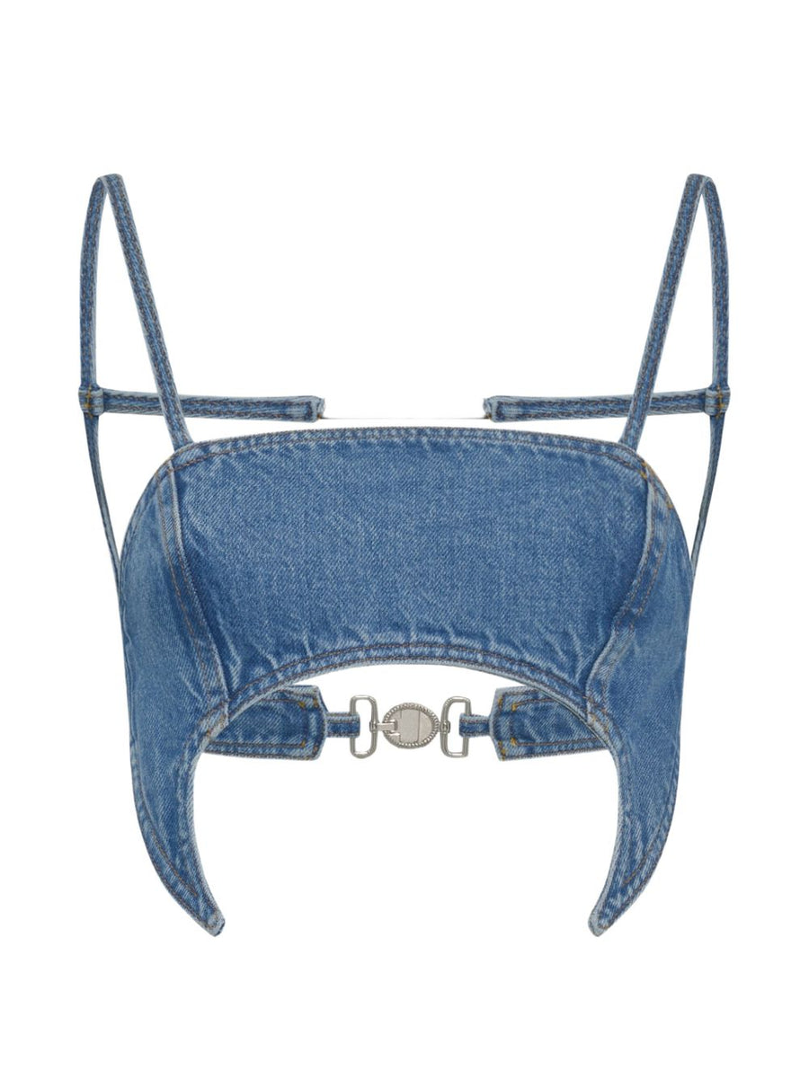 Marine Serre Denim Bra Top Light Blue Minimal Silhouette Luxury Fashion For Women SS26
