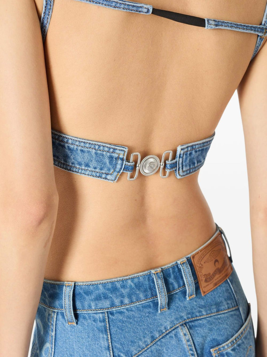 Marine Serre Denim Bra Top Light Blue Minimal Silhouette Luxury Fashion For Women SS26