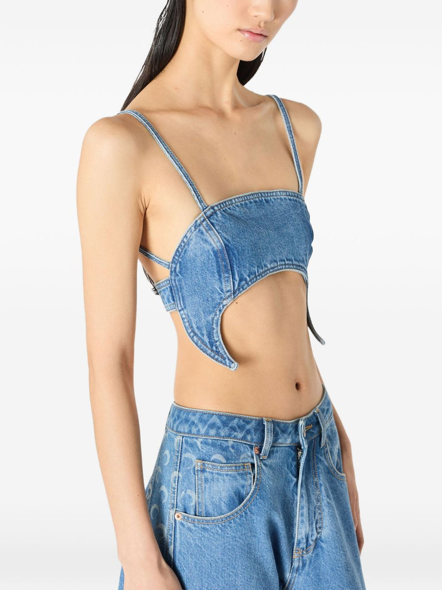 Marine Serre Denim Bra Top Light Blue Minimal Silhouette Luxury Fashion For Women SS26
