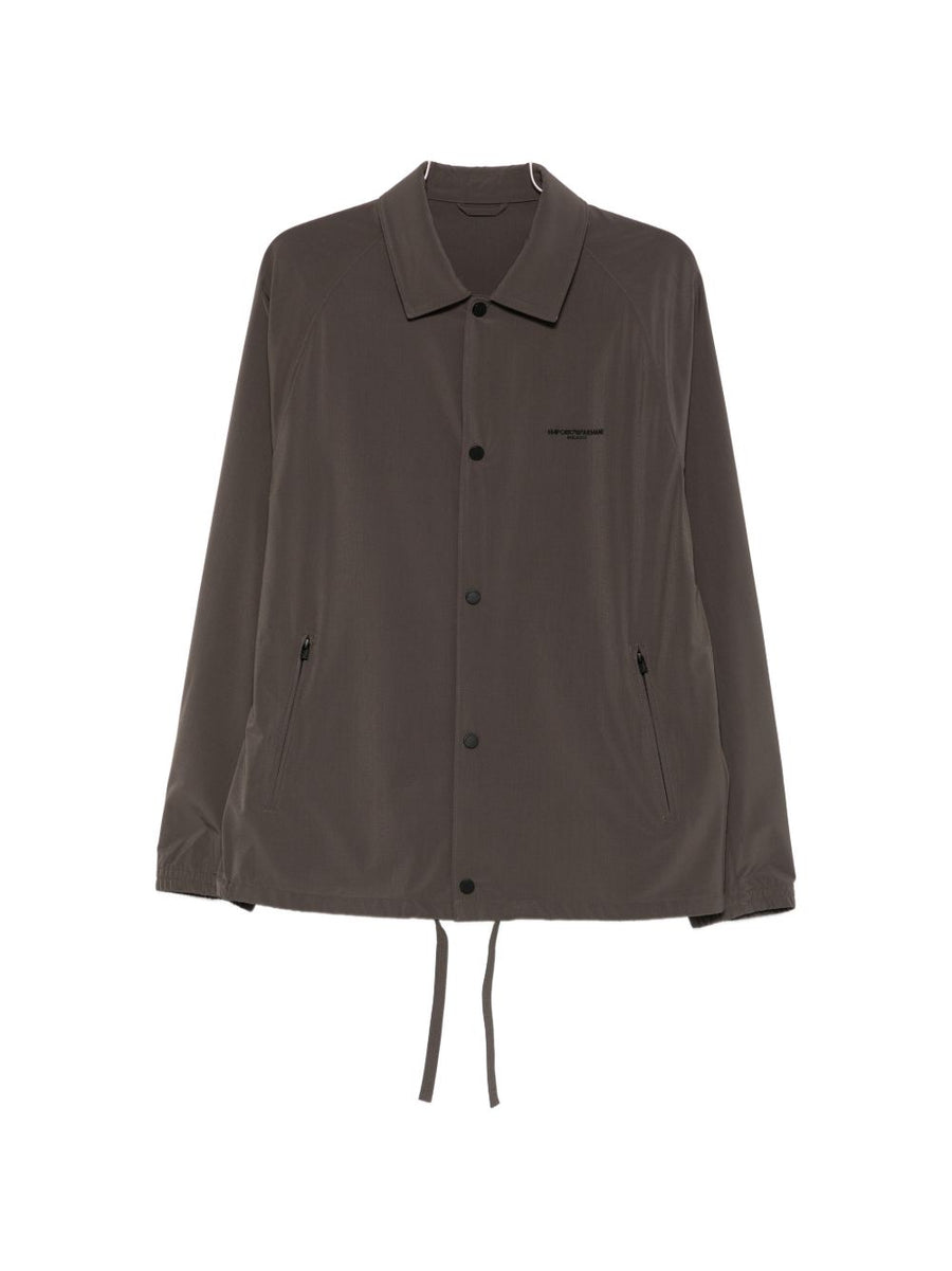 Emporio Armani Logo Overshirt for Men Brown Luxury Layer With Subtle Logo Embroidery