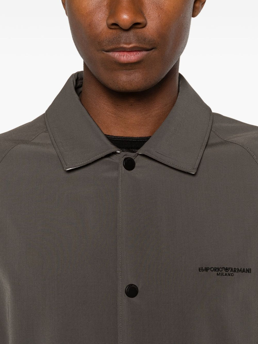 Emporio Armani Logo Overshirt for Men Brown Luxury Layer With Subtle Logo Embroidery