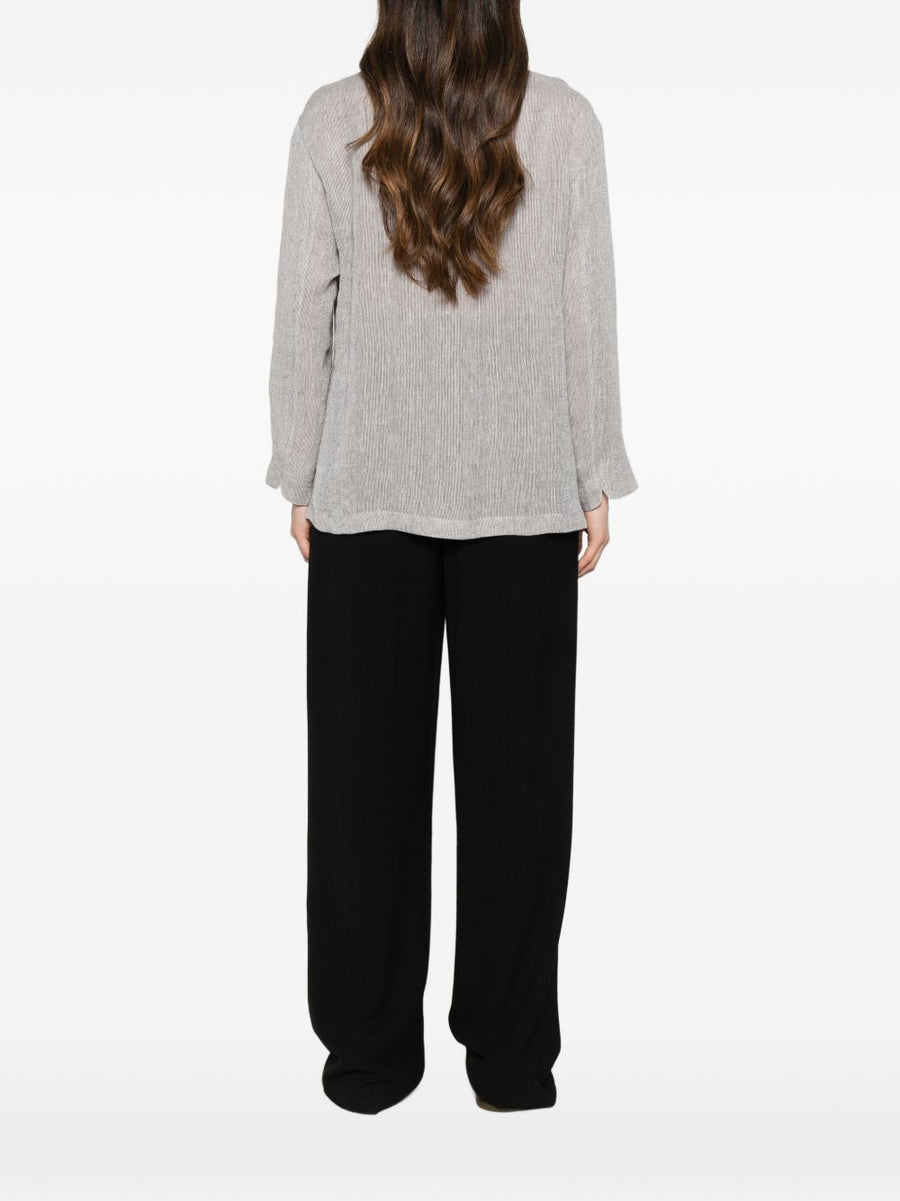 Emporio Armani Women Linen Buttoned Jacket Breathable Grey Linen Blend For Sophisticated Everyday Wear