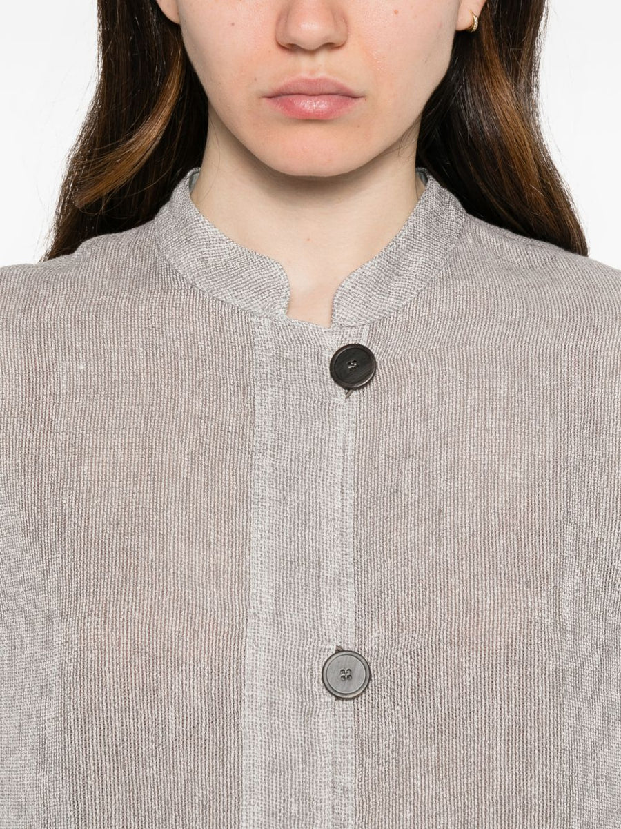 Emporio Armani Women Linen Buttoned Jacket Breathable Grey Linen Blend For Sophisticated Everyday Wear